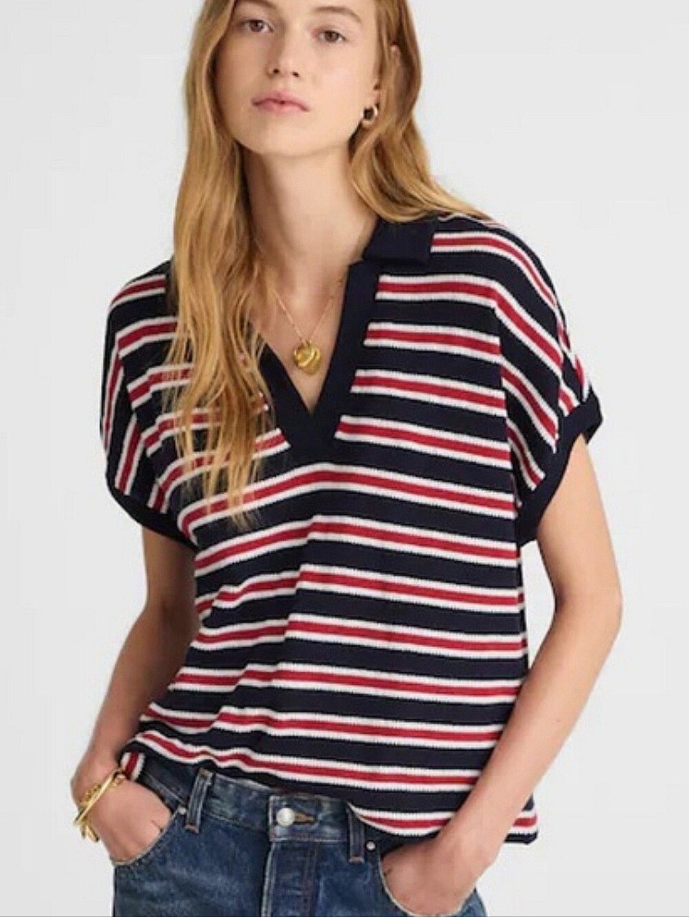 Madewell striped relaxed v-neck polo shirt